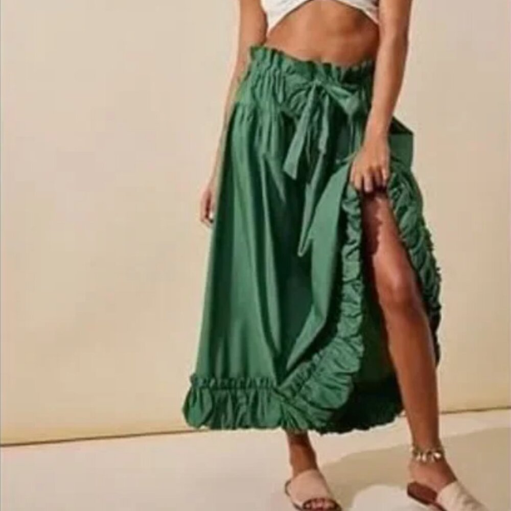 Free People Green Ruffled Maxi Skirt